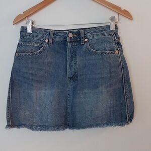 We The Free Denim Mini Skirt Distressed with Raw Hem Size 26